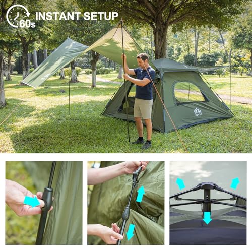Image of Night Cat 3-Person Camping Tent: Waterproof Instant Cabin Tent with Canopy Tarp for Family, 2-in-1 Canopy Tent with Porch Easy Setup
