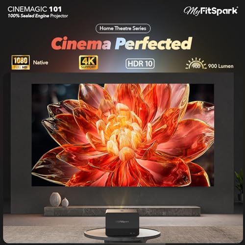 Image of MyFitSpark CINEMAGIC 101 TrueColors Native 1080P HDR10 4K Support Home Cinema Android Projector | Real 900 ANSI Lumens | 100% Sealed Optical Engine | Auto Focus + Keystone | High-Contrast | WiFi 6