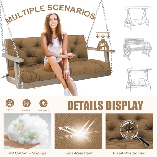 Image of Porch Swing Cushions Outdoor 48 inch x 40 Waterproof Swing Cushions 3 Seater Replacement with Backrest & 8 Ties 5 inch Thick Bench Swing Cushions for Outdoor Furniture Patio(Brown)