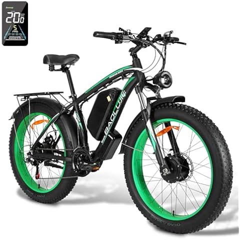 2000W Dual Motor Electric Bike: 35MPH E-Bike for Men Women, 48V 20Ah 960WH Battery, 80-Mile Range, 26*4.0 Fat Tire Ebike with 21-Speed Gears, Lockable Suspension for Off-Road Mountain Snow (Green) Cover