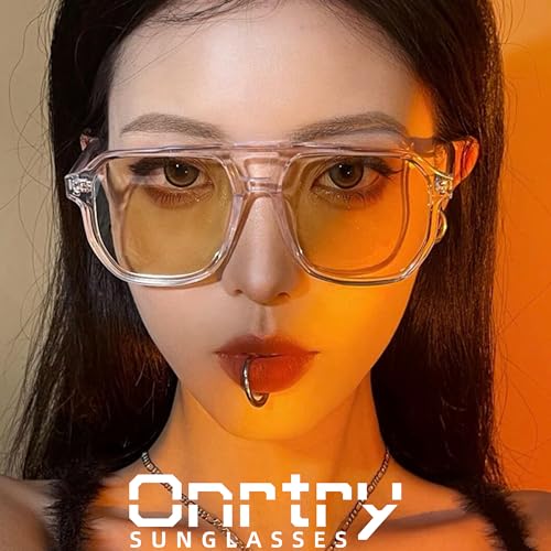 Image of Onrtry Retro Aviator Sunglasses Women Men 70s Vintage Square Frame Sun Glasses UV400 Shades