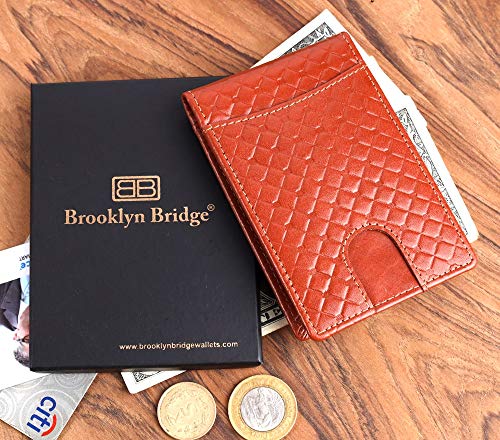 Image of Brooklyn Bridge Genuine Leather Money Clip Wallet for Men Diamond VT Brown - Slim RFID Protected Wallet with Cash Clip & Multiple Card Slots, Smart Front Pocket Design, Stylish Gift for Men