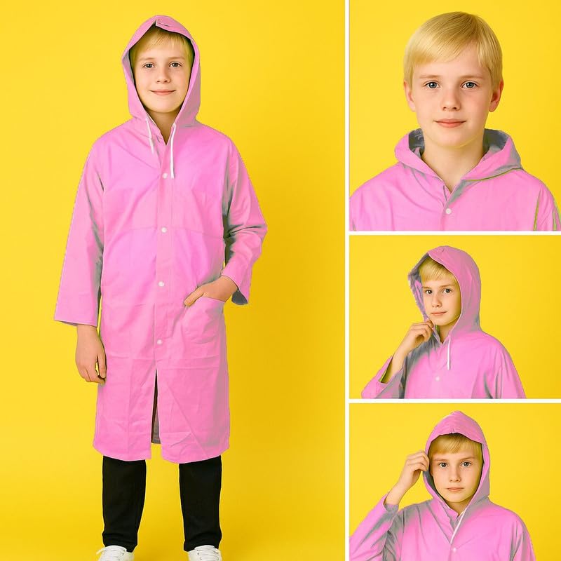 Image of Kids School Raincoat for Boys & Girls | PVC Lightweight Hooded Long Rainwear with Pockets | Suitable for School