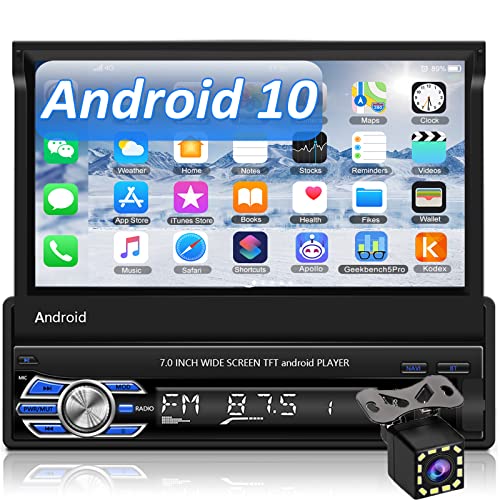 CAMECHO Android 10 Autoradio 1 Din avec GPS, Écran Tactile de 7 Pouces, Bluetooth, FM Radio, Navigation, Lien Miroir pour Téléphone Android/iOS, WiFi, USB, AUX, MIC-in et Caméra de Recul