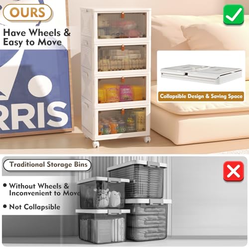 Yfxcvsl 4 Tier Plastic Storage Bins With Lid 23Qt, Stackable Storage Containers With Wheels, Folding Storage Boxes, Collapsible Storage Bins, Closet Organizers And Storage For Living Room,Office,Dorm thumb #1