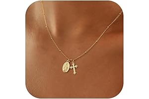 14K Real Gold Silver Plated Dainty Small Cross Pendant Chain Necklace for...
