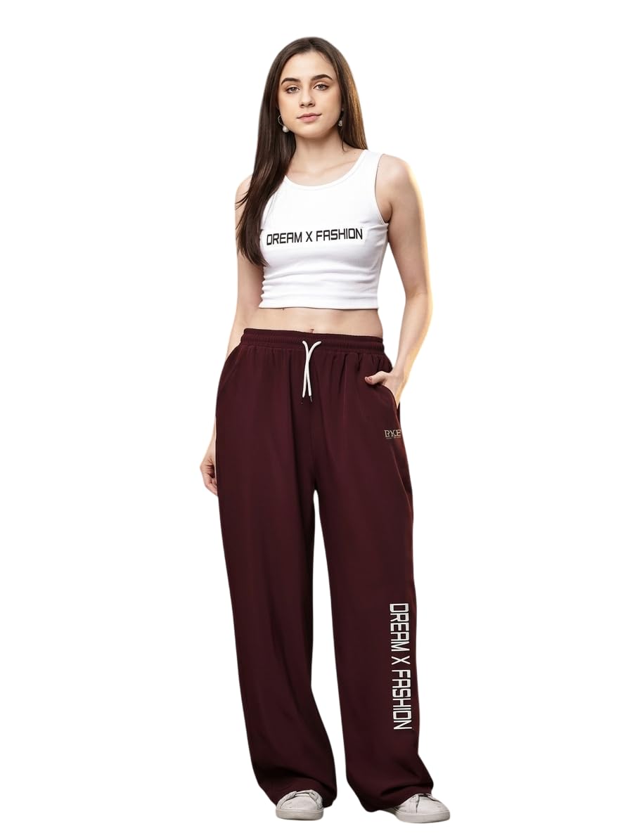 dream india Women’s Wide Leg Track Pants | High Waist Loose Fit Joggers | Comfortable Casual Lounge Wear for Women(Black)-picture-35