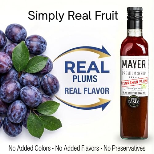 Image of Mayer Premium Cinnamon Plum Syrup - Award-Winning, All-Natural, Vegan, Gluten-Free, Made with 100% Real Fruits, (16.9oz), Perfect Coffee Syrup & Cocktail Syrup, No Artificial Additives (1 Pack)