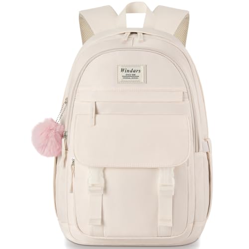 Image of WINDARS School Backpack for Teen Girls, Cute College Backpacks for Women Students Aesthetic Bookbag Large 15.6 Inch Laptop Bag Middle School Travel Back Pack (Beige)