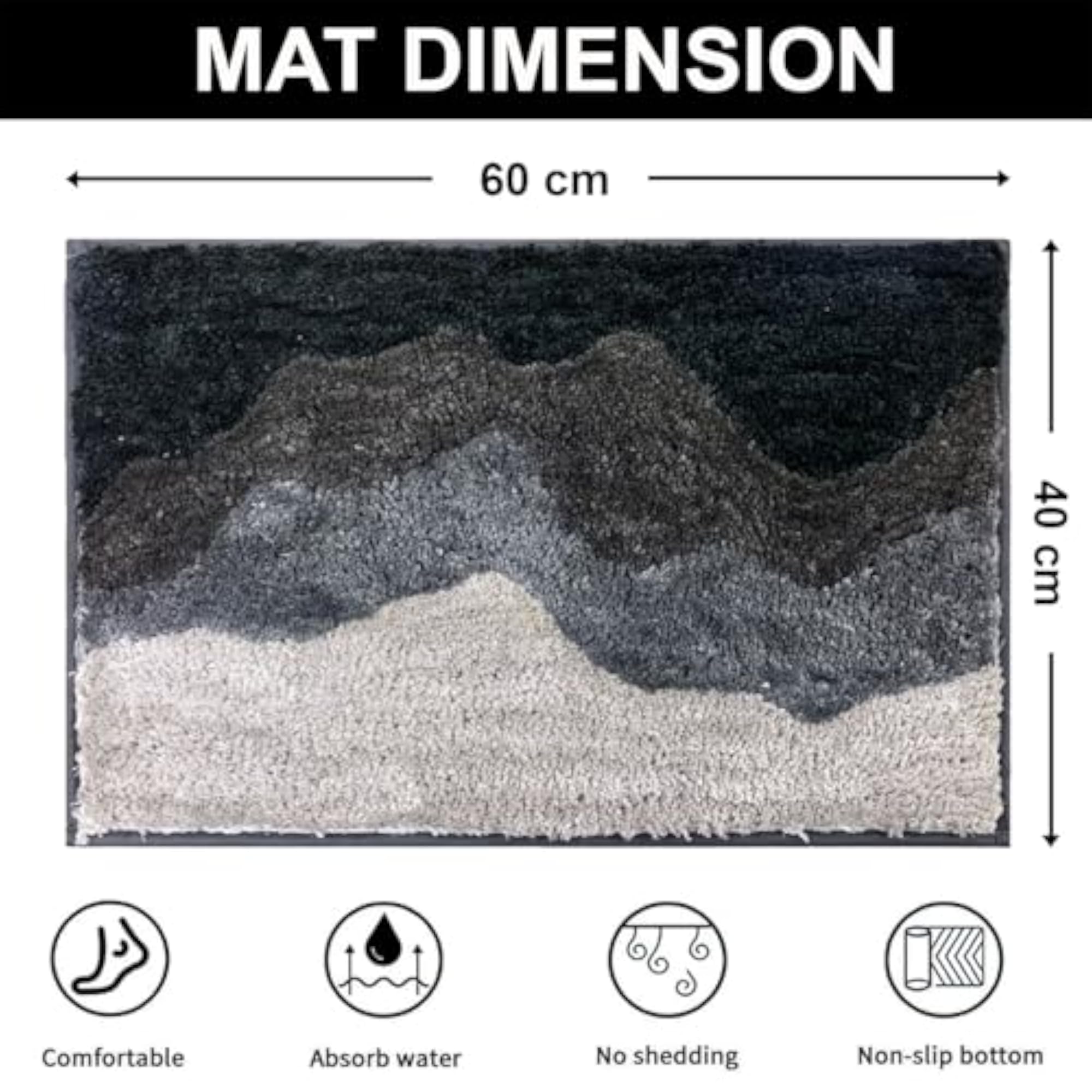 Macau Waves Bath Mat, Super Soft Microfiber, Anti-Slip, Washable