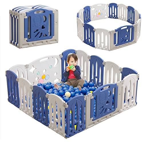 LZQ Parc pour bébé - Pliable - Barrière pour bébé - En plastique - Avec porte et planche à jouets - Pour grands enfants - Pliable (14 panneaux) Cover