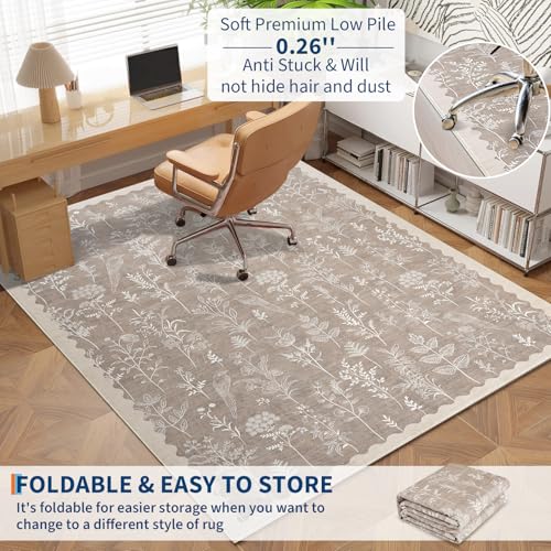 GarveeHome Washable 10x13 Area Rugs for Living Room, Modern Floral Rugs for Bedroom Non Slip, Soft Neutral Indoor Floor Carpet for Dining Room Home Office Kids Playroom Foyer Farmhouse,Taupe