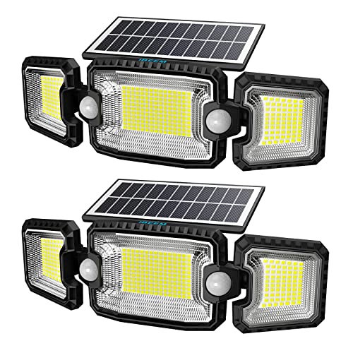IBEEM Three-Head Solar Motion Sensor Outdoor Flood Light #TOP25