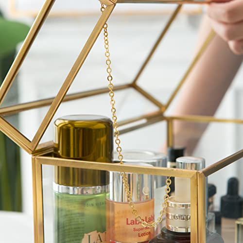 Large 10“ Geometric Terrarium Gold Brass Glass Card Box Vintage Rectangle Shape With Foot, Perfect For Centerpiece Decor Wedding Receptions Planter Holder Gift & Display Box Keepsake Centerpiece #TOP6