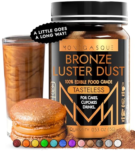 Image of MONEGASQUE Bronze Edible Glitter for Drinks & Cakes, Luster Dust, 15g | Sparkle Powder, for Mocktails, Cupcakes & Charcuterie, Cocktail Garnish, Food-Grade, Vegan, for Pastry Chefs & Home Bakers