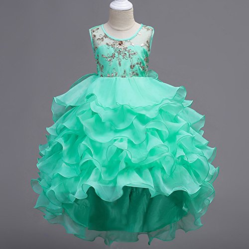 Girls Vintage Ruffle Lace Tulle Flower Girl Dresses Junior Bridesmaid Bow Princess Gown Party Wedding Trailing Dress3