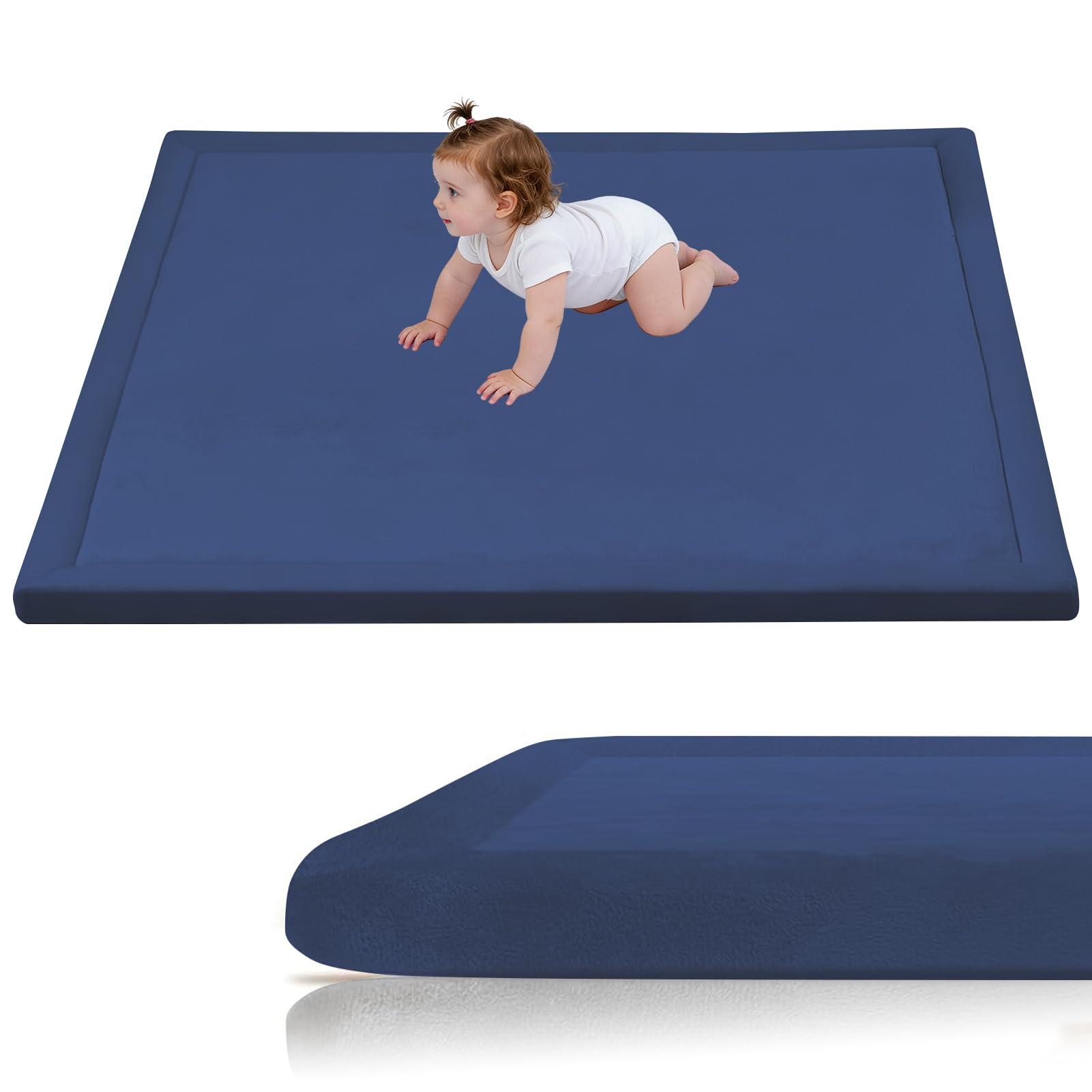 Stqyeiw Memory Foam Mat, Extra Thick Area Rug 3cm for Kids Living Room 80 x 100 cm Dark Blue Baby Playroom Crawling Carpet with Non Slip Soft Play Mat Modern Floor Toddler Nursery Carpet