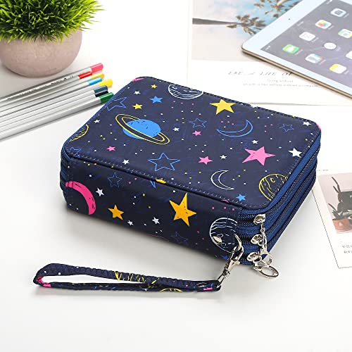 Image of 72 Slots Pencil Case Organizer w /Removal Handle Strap | 3-Layer Zipped Pencils Box Large for Colored Pencils Watercolor Pencils for Office and Travel for Artist