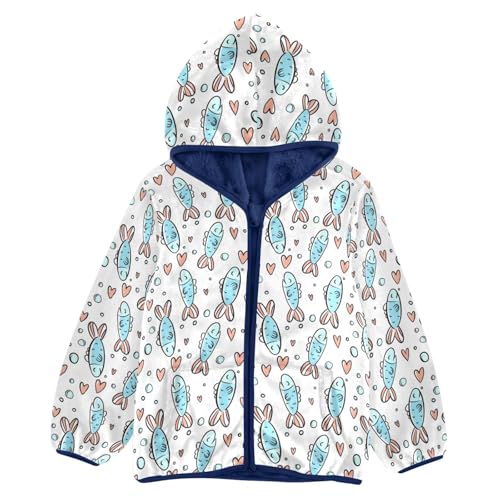 Cat Hugs Fish Girls Fleece Jacket Girls Fall Jacket Girls Zip Up Hoodie Girls Sherpa Jacket 2-10T