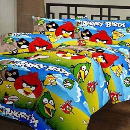 SINWAR HOME DECOR Kid's Microfiber Super Soft Floral Design Print Reversible Double Bed Dohar, Multicolour (Angry Bird, Double)