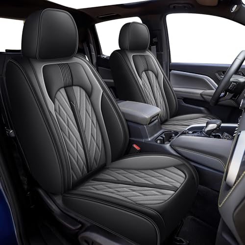Seat Covers for Car Full Set Fit for Chevy Colorado 2015-2024 2025 2026 Leather Seat Covers Breathable Waterproof Seat Protectors Automotive Seat Cushion with Airbag Compatible (Black&Dark Grey)