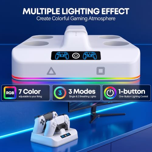 Image of P S5 Controller Charger Compatible with P S5 Dual /Edge Remotes | Drop & Go Design, 2H Fast Charging Dock, 9 RGB Lights & LED Indicator, P S5 Controller Storage
