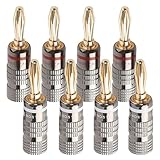 NOSTALSIC バナナプラグ 赤＋白セット ソルダーレス 24k金メッキ 簡単取り付け ダブルネジ固定 12AWG～18AWG対応 オーディオ用 スピーカー/アンプ用 (8個（4ペア）)