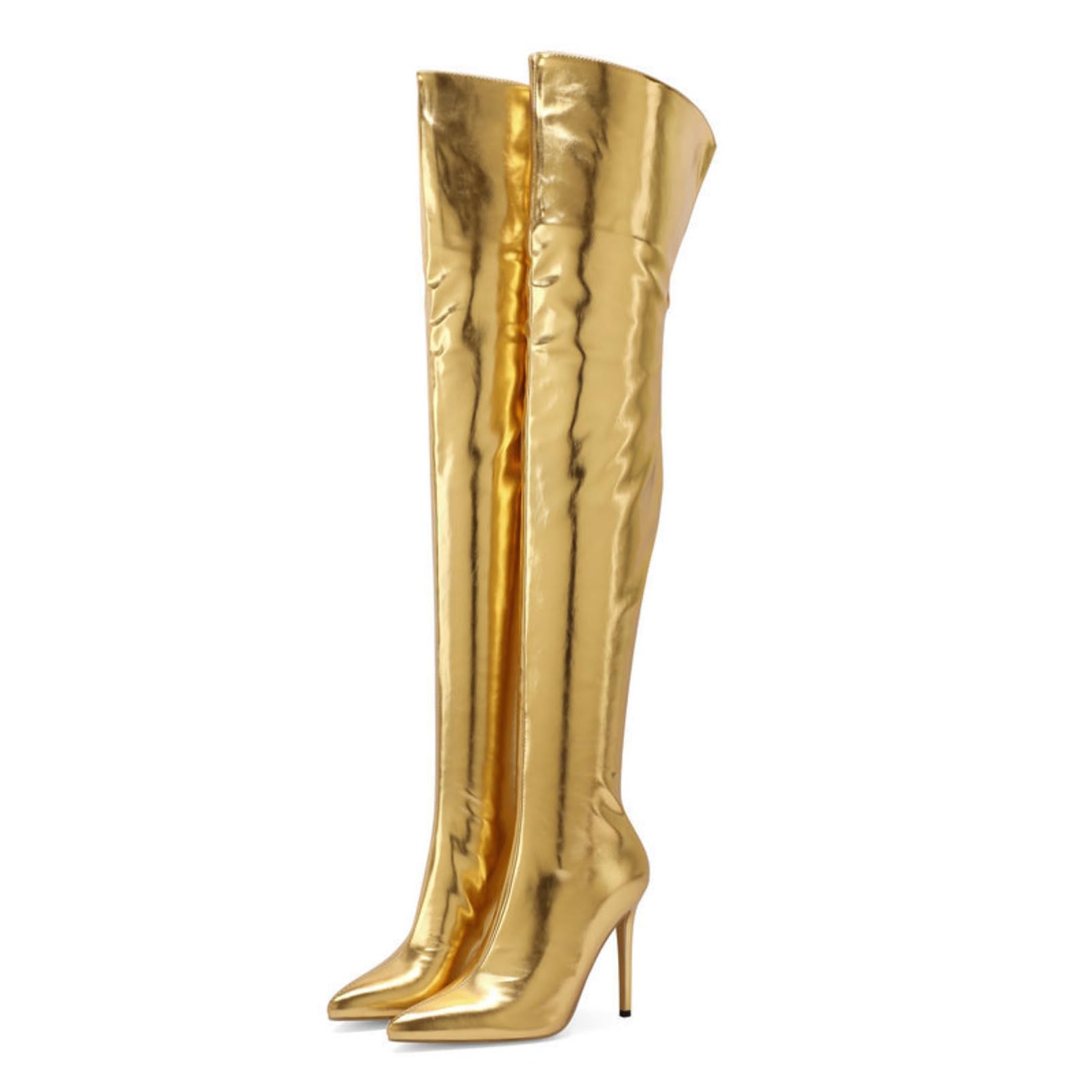 Mujer Botas De Punta Fina Botines Altos Tacón Estileto Botas Largas con Cremallera Trasera Botas De Moto De Cuero Botas Invernales Elásticas Botas De Montar Slouch