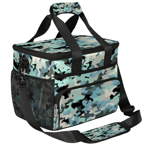 Blue Black Camo Insulated Picnic Backpack Lunch Box for Women Men Picnic Basket Tote Lunch Bag Picnic Bag Portable Lunch Bags for Picnic, Beach, Work, Trip,Office, Camp Camouflage Skin
