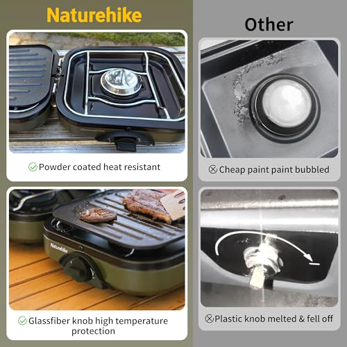 Naturehike Outdoor Camping Gas Stove Foldable 2 in 1 Burner with Grill Plate Portable Camping Gas Stove 2 Adjustable Burners Piezo Ignition Compatible with Isobutane Fuel Mix - Image 3