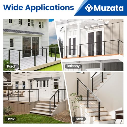 Muzata 15-20FT Modular Black Cable Railing Kit 36 Inch 4 Level Post Kit Complete Set Cable Railing System for Decks Length Adjustable Easy DIY with Paper User Guide (No Handrail) RWS1 BH4S Muzata 15-20FT Modular Black Cable Railing Kit 36 Inch 4 Level Post Kit Complete Set Cable Railing System for Decks Length Adjustable Easy DIY with Paper User Guide (No Handrail) RWS1 BH4S