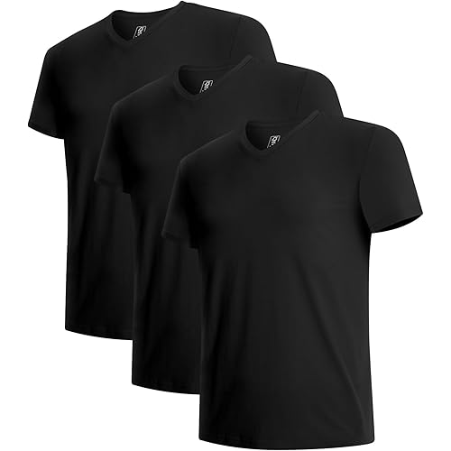 BAMBOO COOL Men's V-Neck Undershirts Soft Stretch T-Shirts,Breathable and Moisture-Wicking Tees for Men 3 Pack