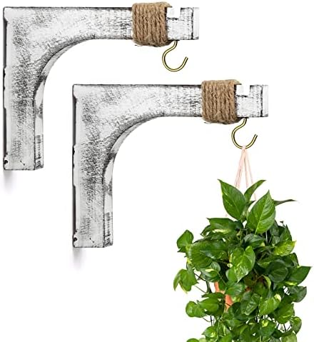 FTUREERA Plant Hanger, Wall Planters for Indoor Plants, Wooden Wall Mounted Hanging Plant Hooks for Pots, Wind Chime, Flower Bracket, Lanterns, Patio Garden Decoration-2 Pack