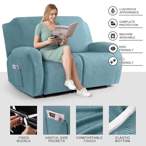 Image of Timeles Recliner Covers Recliner Loveseat Covers Reclining Couch Covers Sofa Slipcovers Stretch Soft Washable (Two-Seater, Teal)
