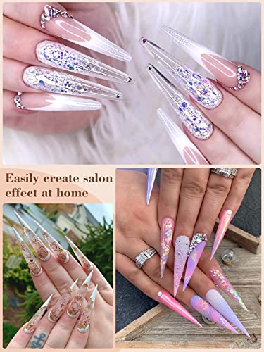 500Pcs Stiletto Nail Tips For Acrylic Nails, Xl Long Clear False Nails Tips Soft Traceless, Half Cover Tapered Square False Nail Tips For Nail Extension Nail Art, Home Diy Nail Salon 10 Sizes #TOP5