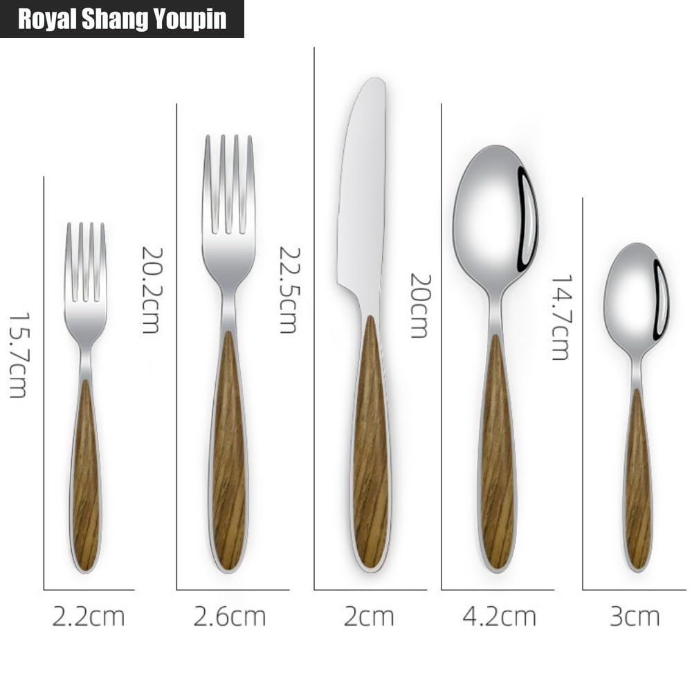 Cucina Imitazione Grano Del Legno Manico in Acciaio Inox Posate Da Tavola Posate Set Di Posate Coltello Da Bistecca Forchetta Cucchiaio Cucchiaino (A,20 pezzi)