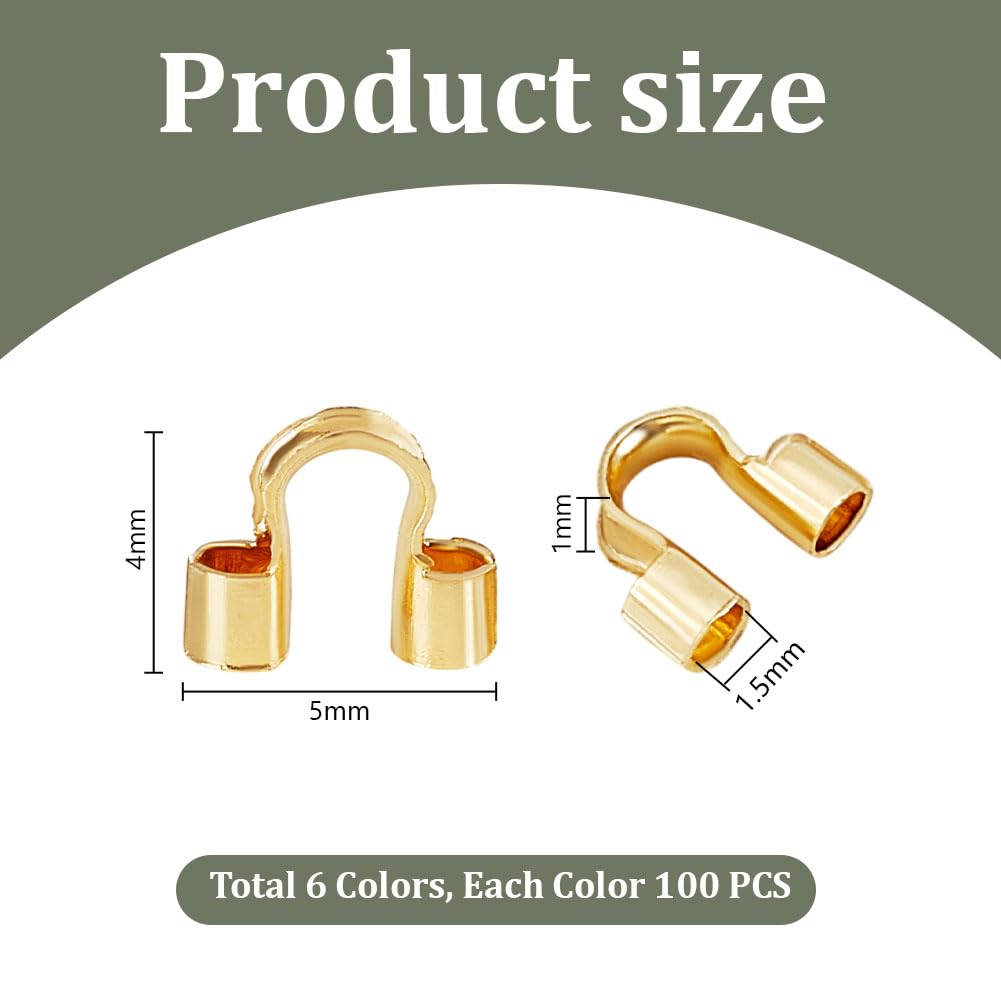 PH PandaHall 600pcs 6 Colours Brass Wire Guardian Cable Thread Protector U Shape Wire Guard Loops Horseshoe U-Shaped Clasp for Earring Bracelet Jewellery Making DIY Crafts 5x4x1mm - Image 2