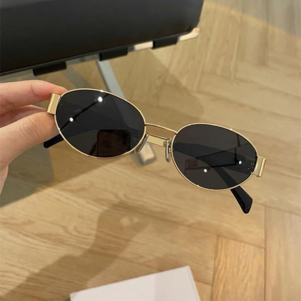 Gafas de sol ovaladas de moda para mujer y hombre. Gafas de sol vintage de moda con montura metálica.