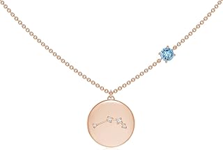 Angara Natural Aquamarine Aries Constellation Medallion Pendant/Necklace in Sterling Silver/14K Solid Gold for Women | Mar...