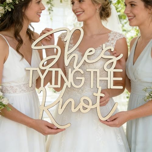 Shes Tying The Knot Wedding Shower Wooden Sign Bridal Shower Welcome Sign for Wedding Reception Bridal Shower/Anniversary/Bachelorette/Engagement Party Decoration photo backdrop