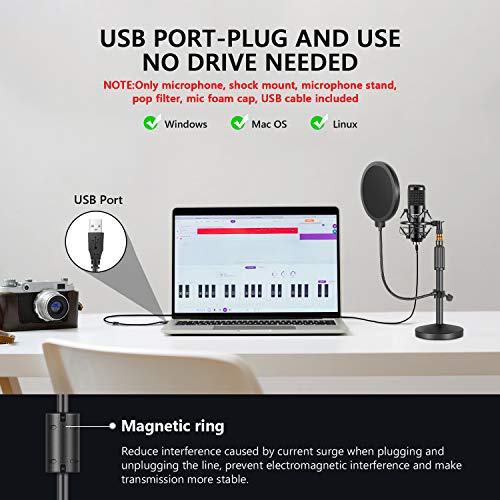 Image of Neewer USB Microphone with Stand Kit - 192KHz /24Bit Plug&Play Cardioid PC Condenser Mic with Round Base Mic Stand, Pop Filter and Shock Mount for Computer, YouTube /Gaming Recording /Podcasts /Singing