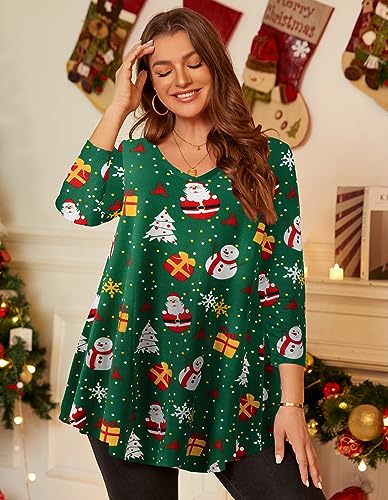 Image of LARACE Tunics 3 /4 Sleeve Plus Size Tops for Women V Neck Loose Fit Flowy Clothing for Leggings