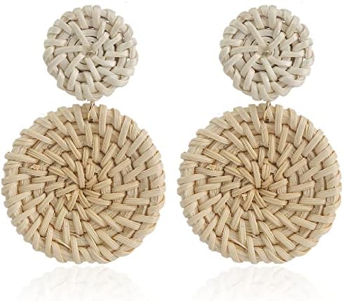 BSLVWG Rattan Earrings Tassel Earrings Lightweight Geometric Statement Handmade Straw Wicker Braid Hoop Drop Dangle Earrings For Women Girls