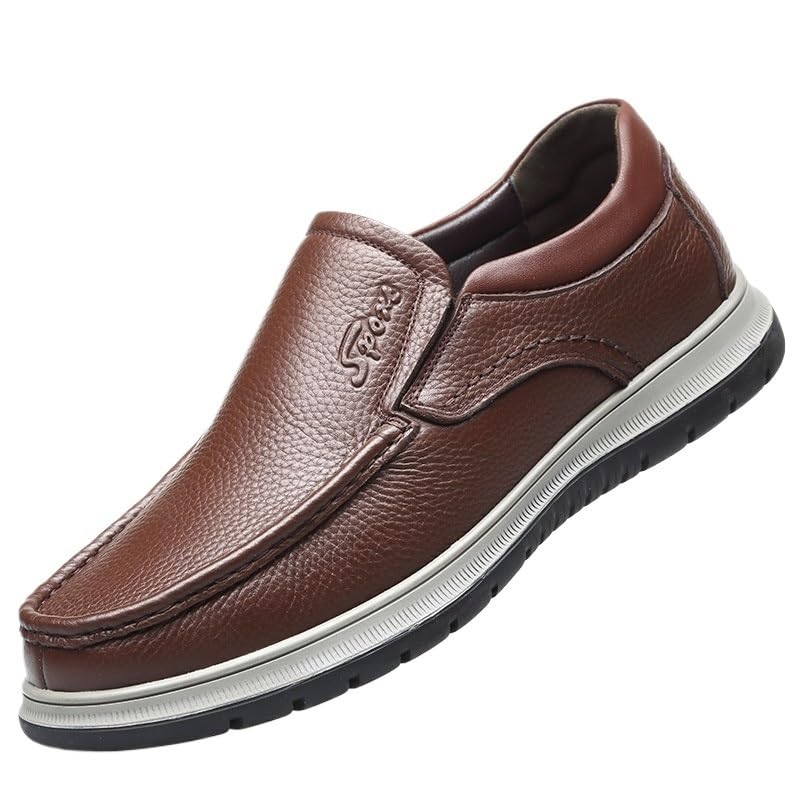 Men's Leather Shoes Slip-on Lightweight Casual Sport Shoes Breathable Non-Slip Flat Handmade Stitching Daily Wear Stylish Trendy Versatile Shoes