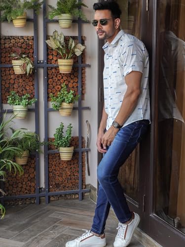 Image of Abstract Printed White Cotton Shirt for Men | Bold Statement Floral - Elegant and artistic floral motifs designed to make you stand out effortlessly in a crowd.