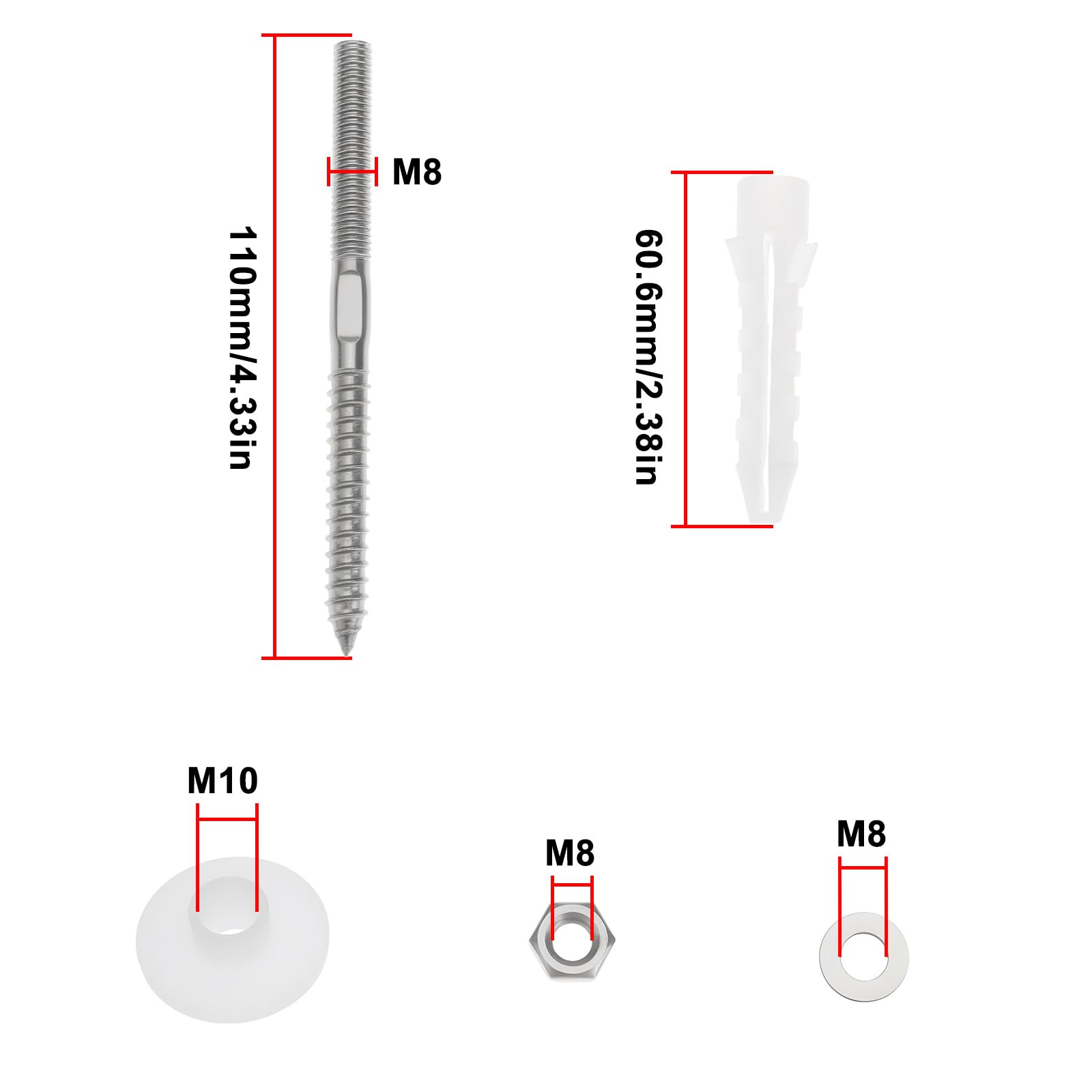 The Lord of the Tools 2 Sets Stainless Steel Wall Mounted Basin Fixing Kit M8X110mm Suitable for Bathroom Sink Fitting - Image 4