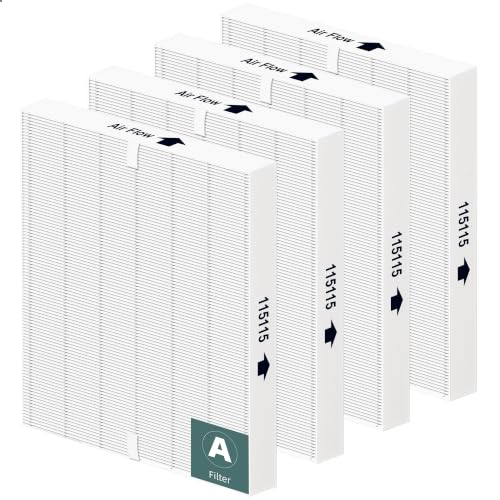 115115 HEPA Replacement Filter A Size 21 for Winix PlasmaWave Air Purifier C535 5300 5300-2 6300 6300-2 P300 AM90 C909 9800, 4 Pack HEPA Air Filters Compatible with Winix Filter A - 115115