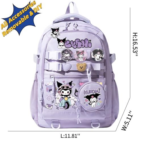 Kawaii Backpack with 21Pcs Accessories Anime Cartoon Anti-Theft Travel Aesthetic New Semester Gifts Bag with Cute Pins3