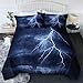 BlessLiving Lightning Storm Bedding Lightning Strike Comforter Set with 2 Pillow Shams 3 Piece Full/Queen Size Navy and White Bed Sets for Teens Kids Boys and Girls