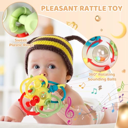 Image of Baby Rattle Ball Teething Toys for 0 3 6 9 12 18 Months Boys Girls, Beige